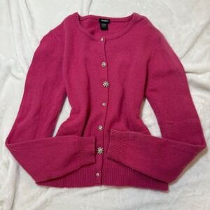 Tangents Cardigan Sweater Women's Small Pink Angora Blend Embellished Buttons